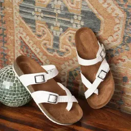 Mozafia Women's White Cross Strap Sandals-picture-16