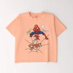 Nauti Nati Boys Peach Cotton Graphic Print T-Shirt-image-44