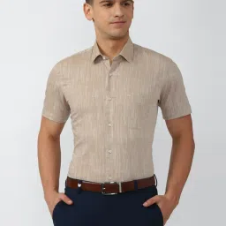 Peter England Beige Cotton Slim Fit Textured Shirt image 1