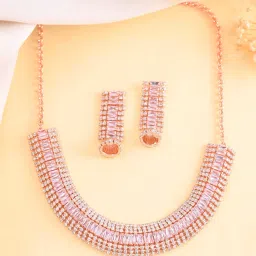 VOJ Rose Gold Artificial Stones Studded Necklace & Earring Set image 1