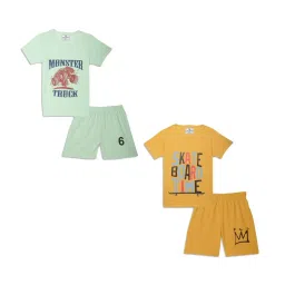 Vimal Jonney Kids Yellow & Mint Green Printed T-Shirt Set image 1