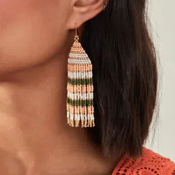Accessorize London Women's Multi Stripe Beaded Tassel Earrings image 2