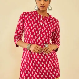 Soch Red Rayon Floral Printed Tunic With Faux Mirror-image-34