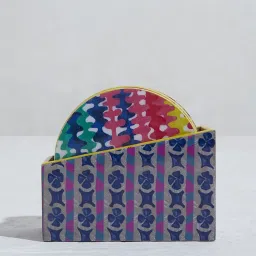 Westside Home Multicolour Abstract Design Coaster with Stand (Set of 6) image 1