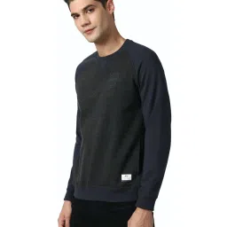 Peter England Jeans Grey & Navy Regular Fit Colour Block Sweatshirt image 3