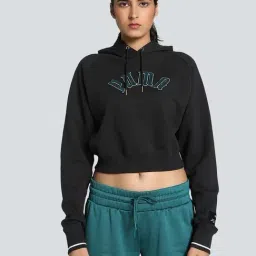 Puma Black Cotton Logo Print Hoodie-image-3