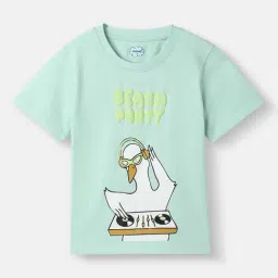 Nauti Nati Boys Green Cotton Graphic Print T-Shirt-image-96