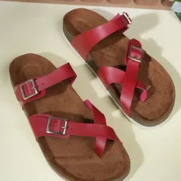 Mozafia Women's Red Cross Strap Sandals-image-7