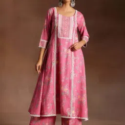 Libas Pink A-Line Floral Print Kurta Sets-image-24