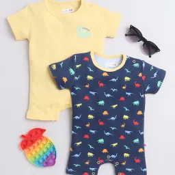 Bumzee Kids Navy & Yellow Printed Romper (Pack Of 2) image 1