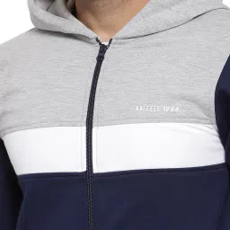 Kalt Navy & Light Grey Full Sleeves Hooded Sweatshirt image 4