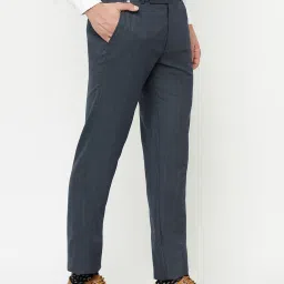 Cantabil Navy Blue Cotton Regular Fit Checks Trousers image 4