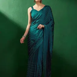 Saree Mall Blue Silk Embellished Saree With Unstitched Blouse-picture-13