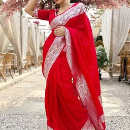 Lyzoo Woven Design Zari Handloom Saree image 2