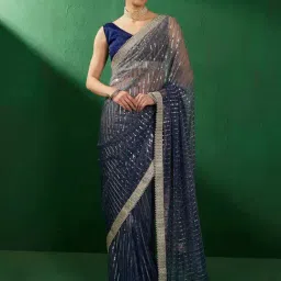 Saree Mall Blue Embellished Saree With Unstitched Blouse-picture-15