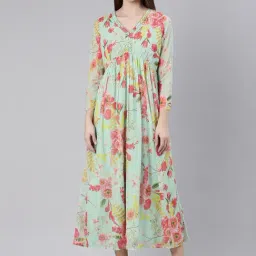 showoffff SHOWOFF Sea Green Floral Print Midi Dress-picture-22