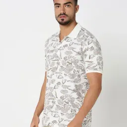 R&B White Cotton Regular Fit Printed Polo T-Shirt image 3