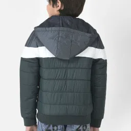 Crimsoune Club Kids Green & White Color Block Full Sleeves Jacket image 2