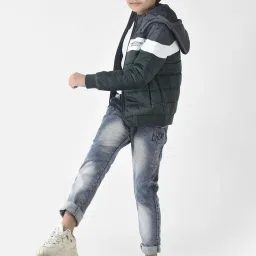 Crimsoune Club Kids Green & White Color Block Full Sleeves Jacket image 5