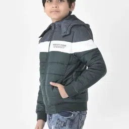 Crimsoune Club Kids Green & White Color Block Full Sleeves Jacket image 3