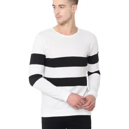 Rigo White & Black Cotton Slim Fit Striped T-Shirt image 1