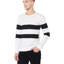 Rigo White & Black Cotton Slim Fit Striped T-Shirt image 3