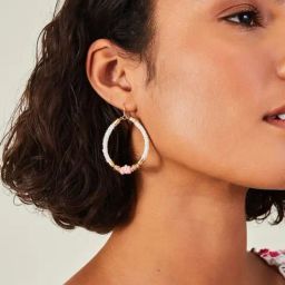 Accessorize London Women's White Thread Wrap Beaded Hoop Drop Earrings-image-99