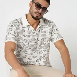 R&B White Cotton Regular Fit Printed Polo T-Shirt image 5