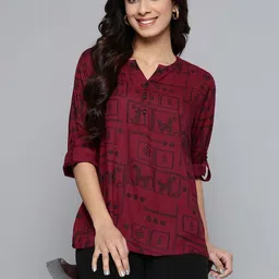SHALIG Print Roll-Up Sleeves Ethnic Top-picture-14