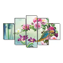 Aura Blue & Pink 5 Piece Canvas Floral and Botanical Wall Paintings image 2