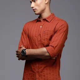 WROGN Men Rust Solid Pure Cotton Slim Fit Casual Shirt image 4