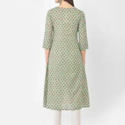 Span Green Cotton Printed A Line Kurta image 2