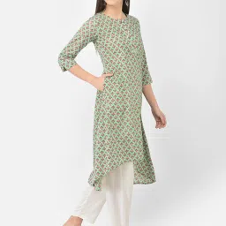 Span Green Cotton Printed A Line Kurta image 4