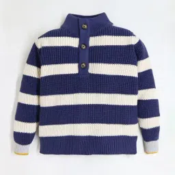 Cherry Crumble By Nitt Hyman Kids Navy & Off White Self Design Full Sleeves Sweater image 2