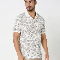 R&B White Cotton Regular Fit Printed Polo T-Shirt image 4