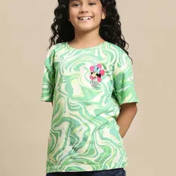 Kidsville Girls Green & Beige Cotton Printed Tshirt-image-19