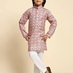 Pro-Ethic Style Developer Kids Brown Printed Full Sleeves Kurta with Pyjamas-picture-7