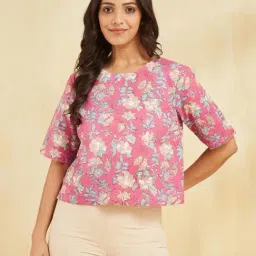 Fabindia Pink Regular Fit Printed Top image 1