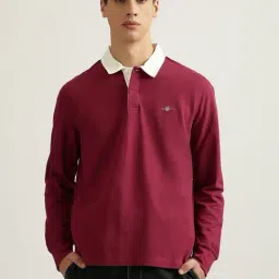 Gant Maroon Cotton Regular fit Solid Polo T-Shirts-image-93