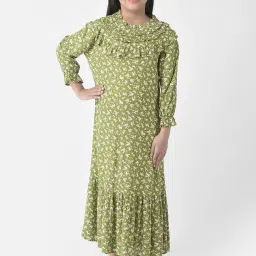 Crimsoune Club Kids Green Printed Full Sleeves Dress image 1