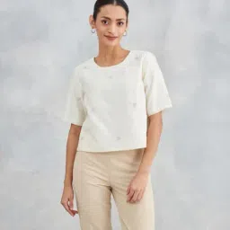 Fabindia White Regular Fit Embroidered Top-picture-40