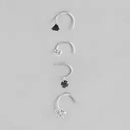 Zavya Women Set of 4 Silver Rhodium-Plated Stud Nosepin image 2
