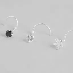 Zavya Women Set of 4 Silver Rhodium-Plated Stud Nosepin image 4