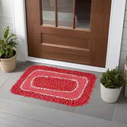 Kuber Industries Red & White 2 Pieces Anti Slip Textured Doormats image 1