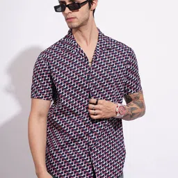Being Human Men Slim Fit Geometric Printed Cuban Collar Cotton Casual Shirt image 2