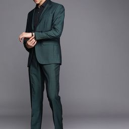 Louis Philippe Men's Teal Checked Brand Logo Detailed Single Breasted Checked Suit-picture-36