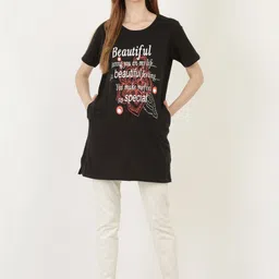 GLAMSYSTYLE Women Typography 2 Printed Pockets T-shirt image 3