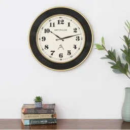 ARTYPILLAR 16In Grooves Design with Golden Border and 12In Dome Glass Dial Wall Clock-picture-13