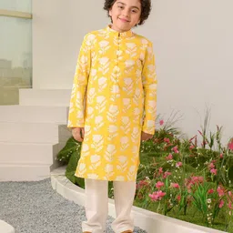 Pspeaches Full Sleeves All Over Flower Motif Printed Kurta With Pyjama - Yellow-picture-19
