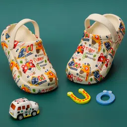 Yellow Bee Animal Theme Printed Sling Back Clogs - White-image-5